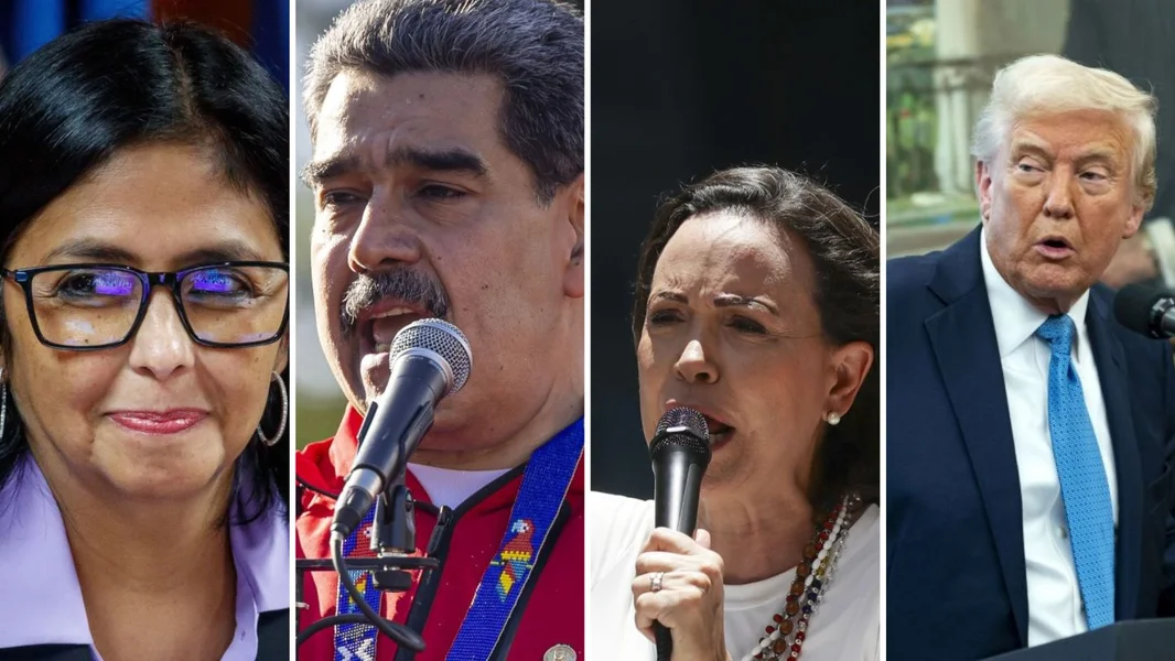 Delcy Rodríguez, Nicolás Maduro, María Corina Machado, Donald Trump | © Radio 100,7